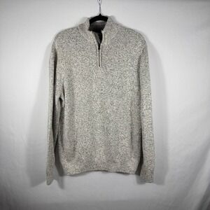 Chaps Mens Sweater Large Gray Marled Knit Quarter Zip Mock Neck Pullover